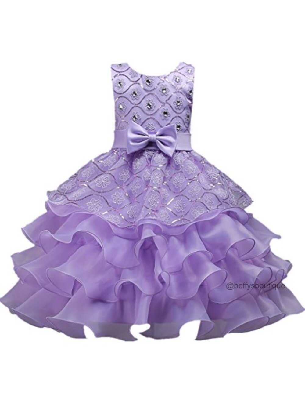 Girls Wedding Flower Girl Dress Ruffles Lace Bow Waist Sleeveless Party